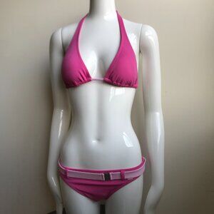 Billabong BLUE CRUSH era Vintage bikini pink belted halter top set RARE